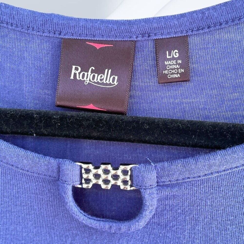 Rafaella Womens Navy Blue Round Neck Causal Asymmetrical Hemline Shirt Size L - Picture 5 of 9
